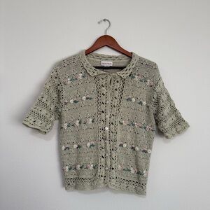 Vintage Green Floral Knit Cardigan